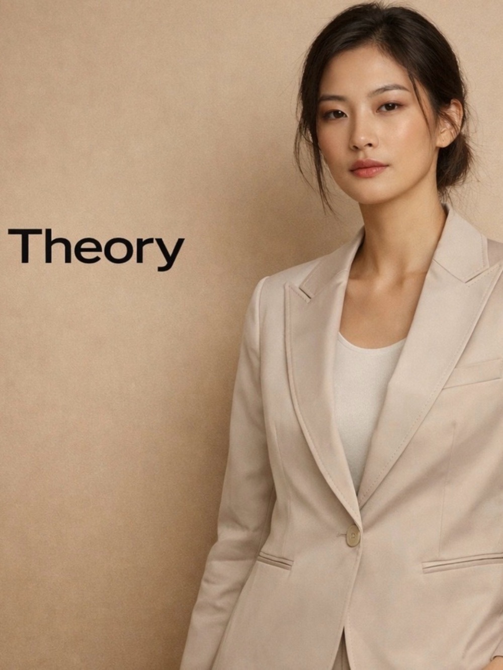 Theory Beige Tailored Blazer Structured One Button Jacket Size 6